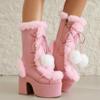 2024 New Winter Womens Snow Boots Thick-soled High-heeled Imitation Fur Ladies' Shoes Women's Plush Warm Non-slip Mid-calf Boots