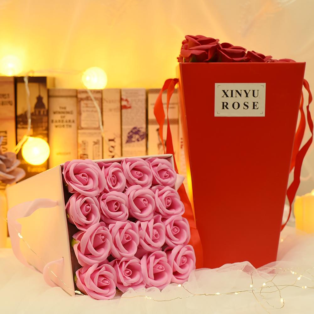 16pcs Soap Rose Flower Bouquet Bath Body Floral Petal Scented Soap Gift Girlfriend Wife Wedding Valentine's Day Women's Day