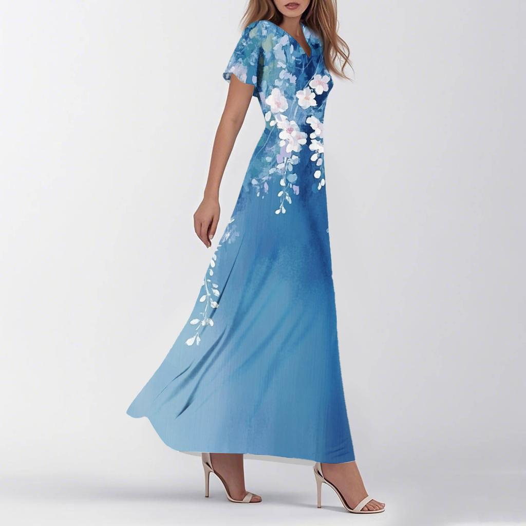 Женское летнее повседневное модное ретро-платье с цветочным принтом и коротким рукавом