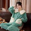 Coral Fleece Pajamas Women's Autumn and Winter New Women's Long Sleeve Plush Cute Cartoon Flannel Home Clothes