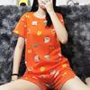 Cartoon Santa Claus Women's Summer Pajama Set - Round Neck, Short Sleeve, Shorts for Dorm or Home Use