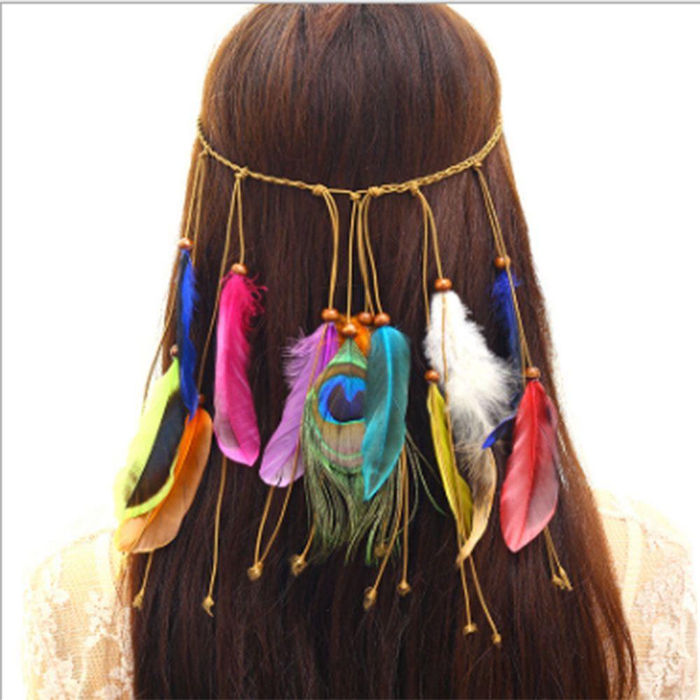 Женская Корона Перо Национальный Павлиний Гребень Повязка на Голову Головной Убор Бохо Ветер