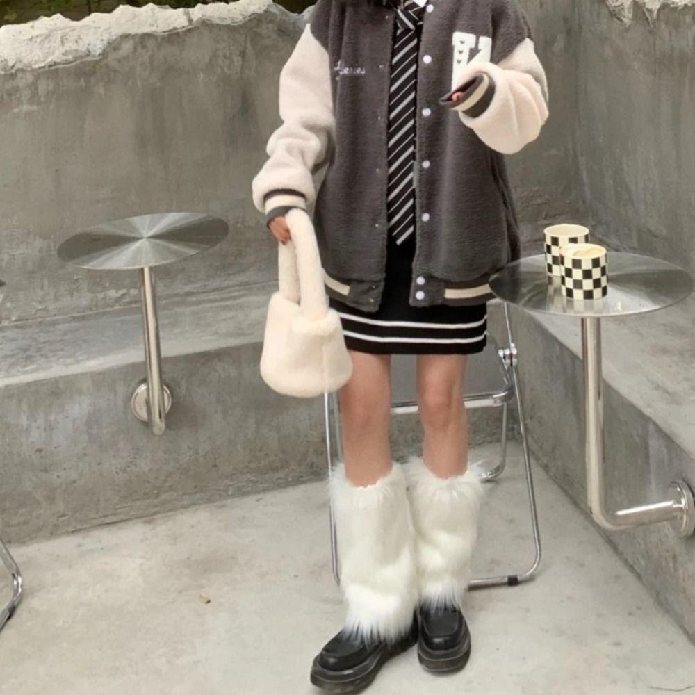 Гетры из искусственного меха в стиле Лолита, утолщенные, длинные носки-гольфы, имитация меха, пушистые гетры, осень/зима