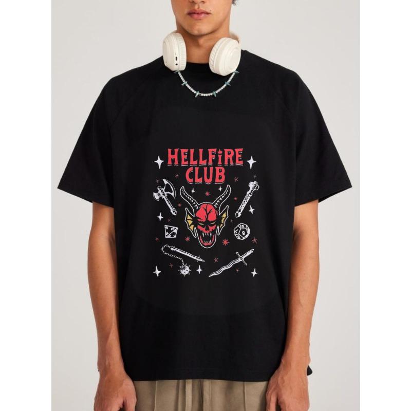 Футболка Hellfire Club Белая с красным принтом черепа и символов для повседневной носки