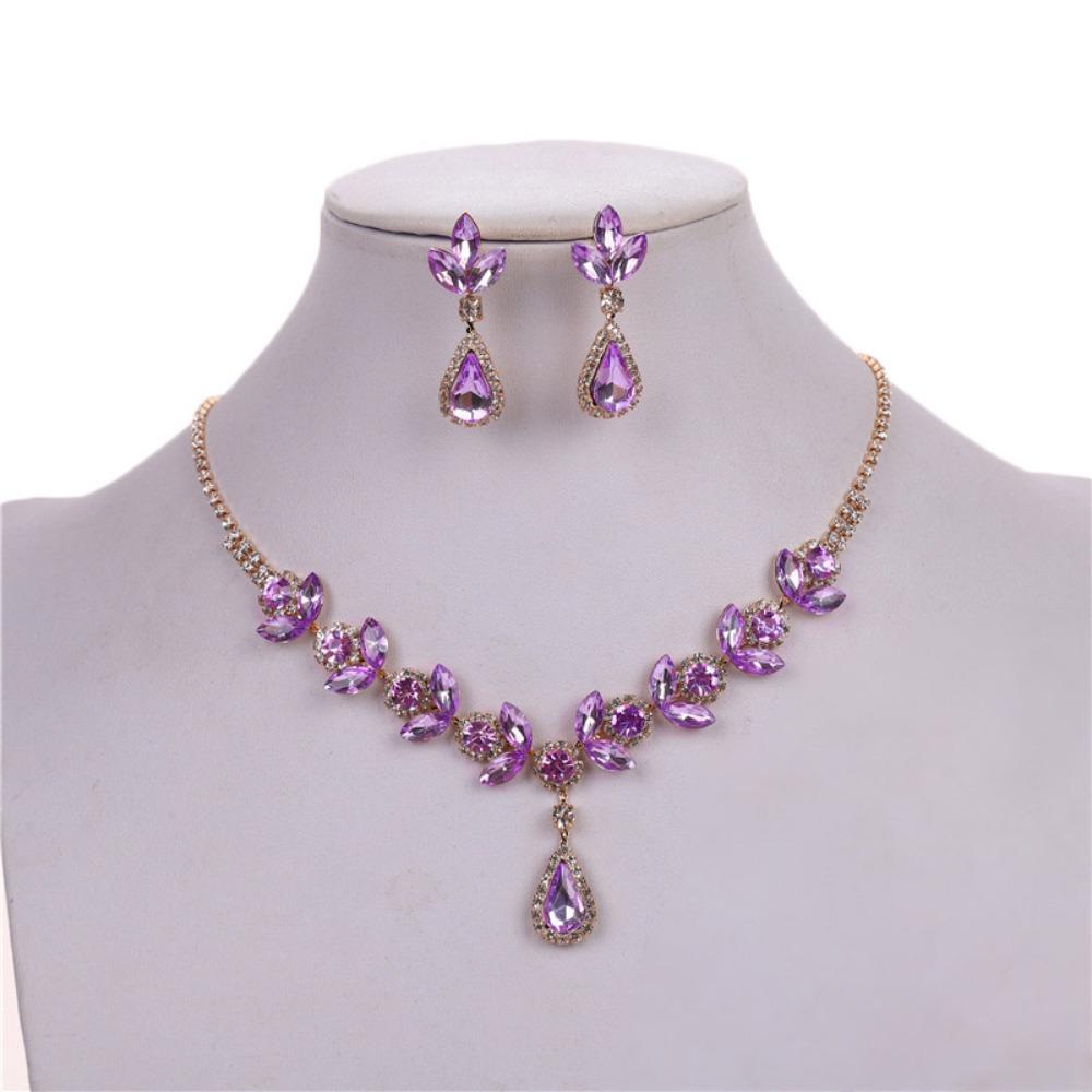 Shining Earrings Rhinestone Necklace Wedding Party Crystal Jewelry Set Women