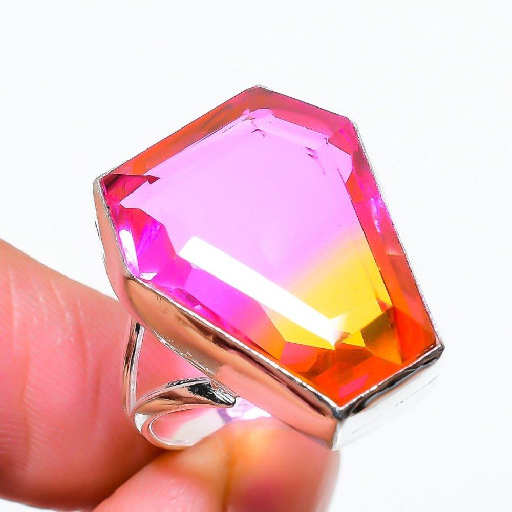 Bi-Color Tourmaline Gemstone 925 Sterling Silver Jewelry Ring Size 7 f2n44