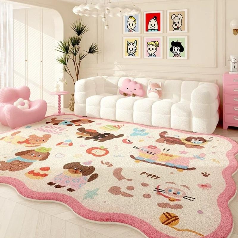 Cute Puppy Carpets for Living Room Dopamine Color Bedroom Decor Carpet Soft Irregular Shape Bedside Rug Home Thicken Floor Mat