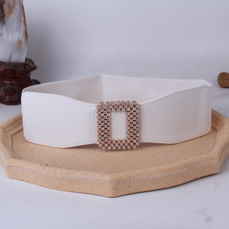 Black Waist Seal Elastic Elastic Diamond Set White Belt Women'S Decoration With Skirt Dress Clothes Wide Skirt