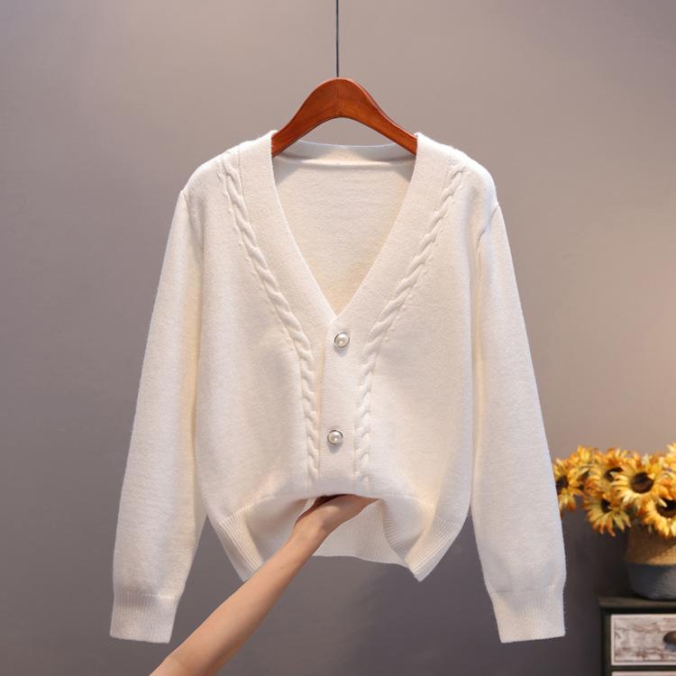 Новый осенне-зимний небольшой свежий свитер с длинным рукавом женская куртка ленивый ветер шикарный свободный вязаный кардиган с V-образным вырезом для женщин