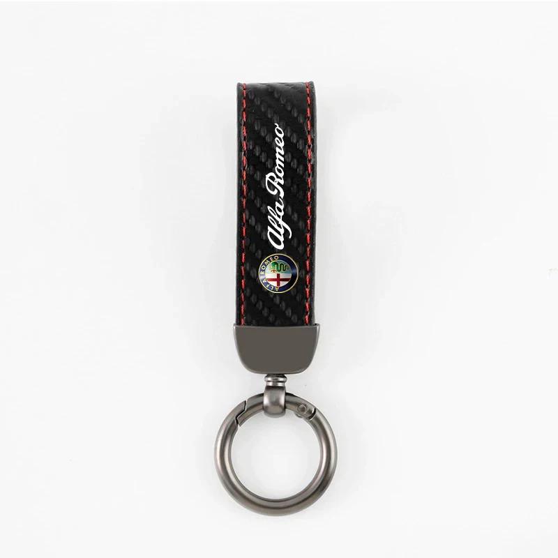 Car Stickers For Alfa Romeo Carbon fiber Car Key Chain Leather Keychain Ring For Alfa Romeo Giulia Stelvio Giulietta 156 159 147