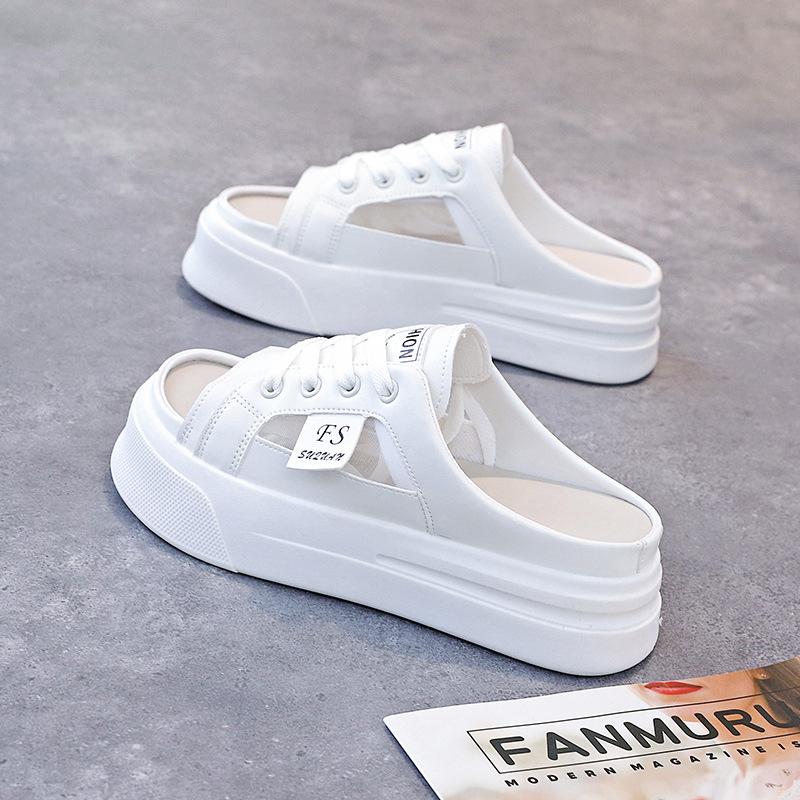 Полуприцепные белые туфли для женщин, которые можно носить на улице летом 2024 года, новые повседневные туфли на толстой подошве с усиленным ленивым эффектом ухода для женщин 707