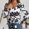 Stylish Print Shirt for Women V-Neck Long Sleeve Season Autumn Spring