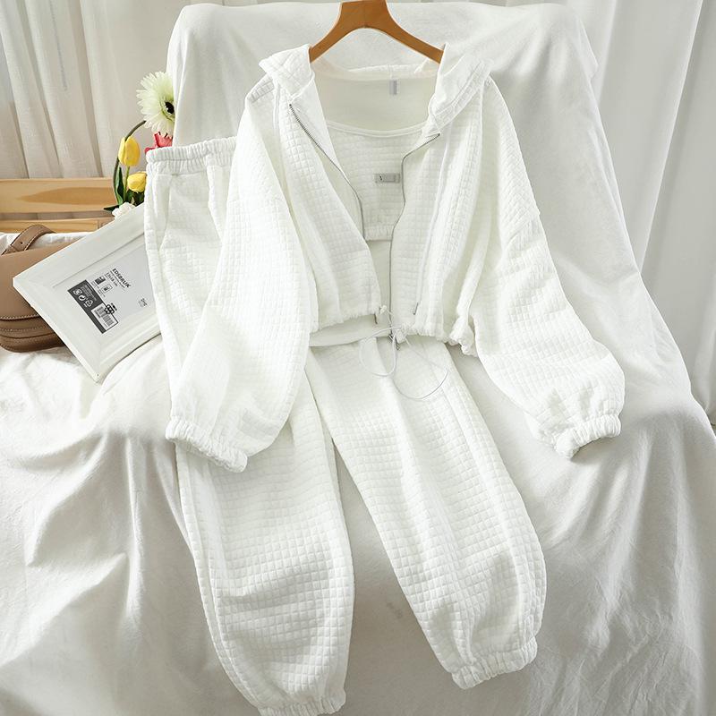 Женский ретро повседневный спортивный костюм-тройка 2024: Куртка, джоггеры и топ