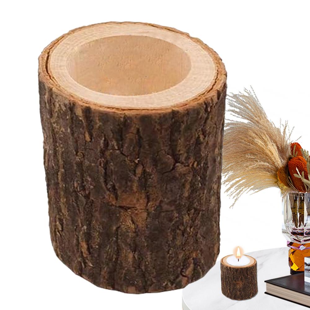 Wooden Tealight Candle Holders Rustic Small Candle Holders Compact Tree Branch Table Decor Candle Tree Stump Candlesticks For