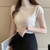 Women Summer Thin Knitted Sweater Top Half Turtleneck Short Sleeve Bottoming Shirt Knit Inside Tight Sweater Vest Tops