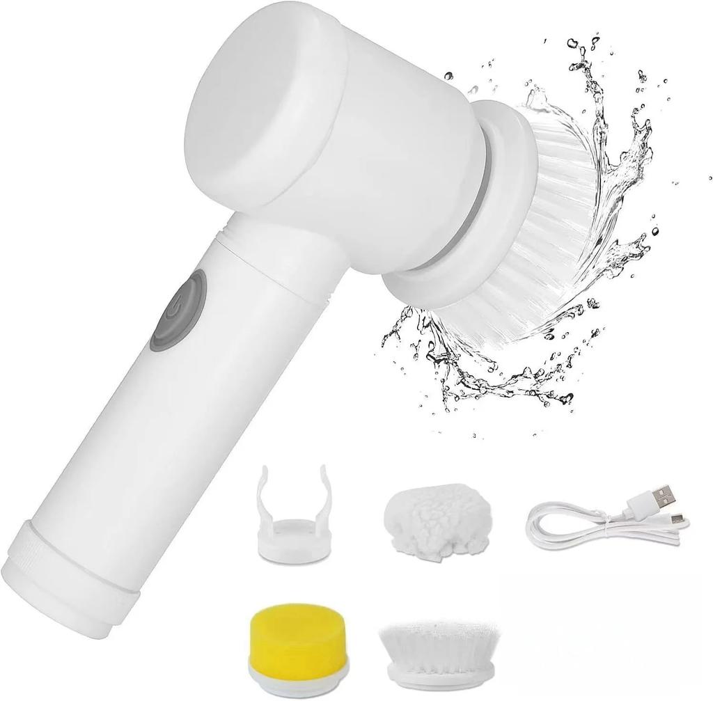 Electric Spin Scrubber With 5 Replaceable Brush Head Power Electric Cleaning Brush Handheld Rechargeable Shower Scrubber