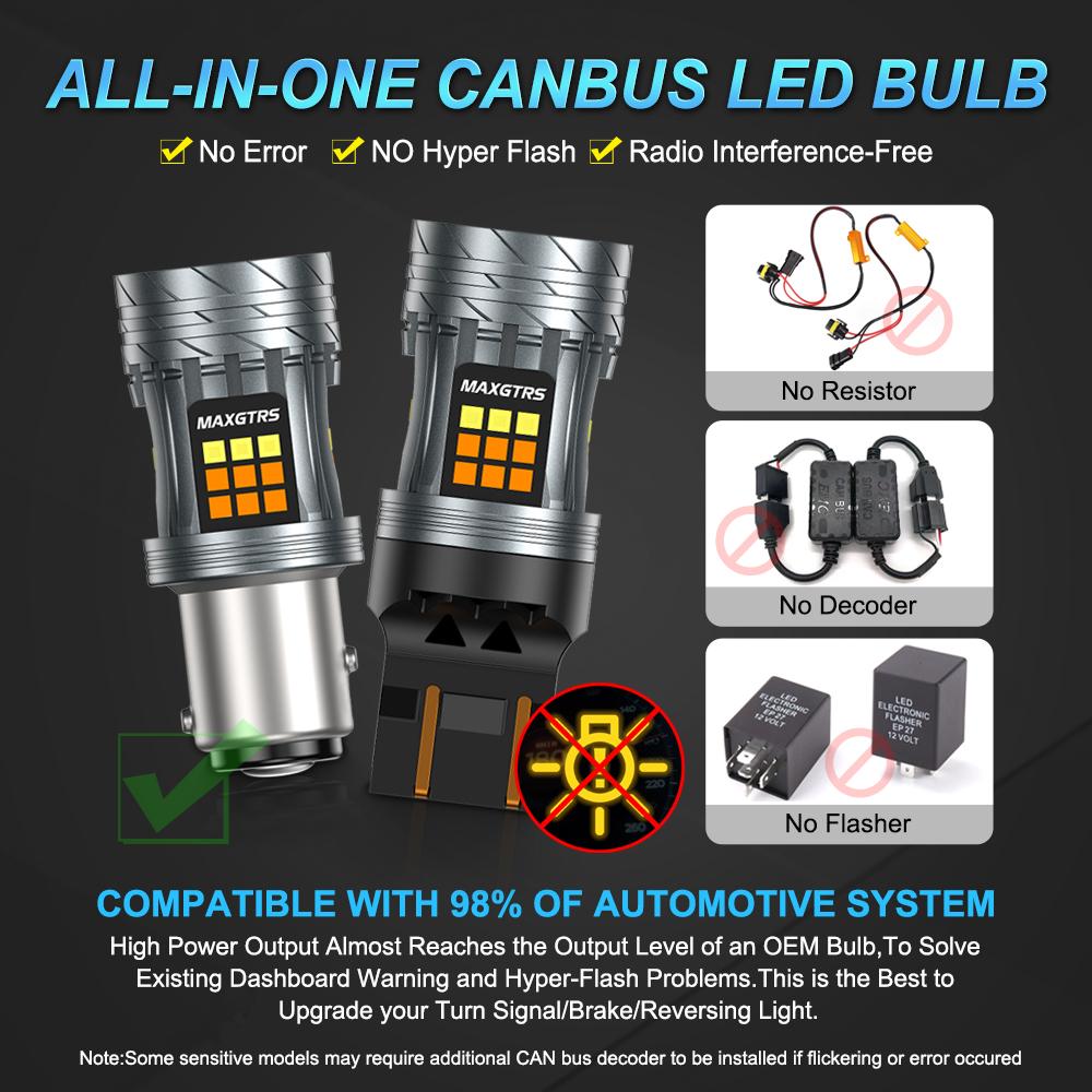 MAXGTRS 2x T20 7443 W21/5W Canbus 3157 Светодиодная лампа с двумя режимами (переключающаяся) Янтарный Двухцветный Указатель поворота T25 P27/7W Лампа 12В