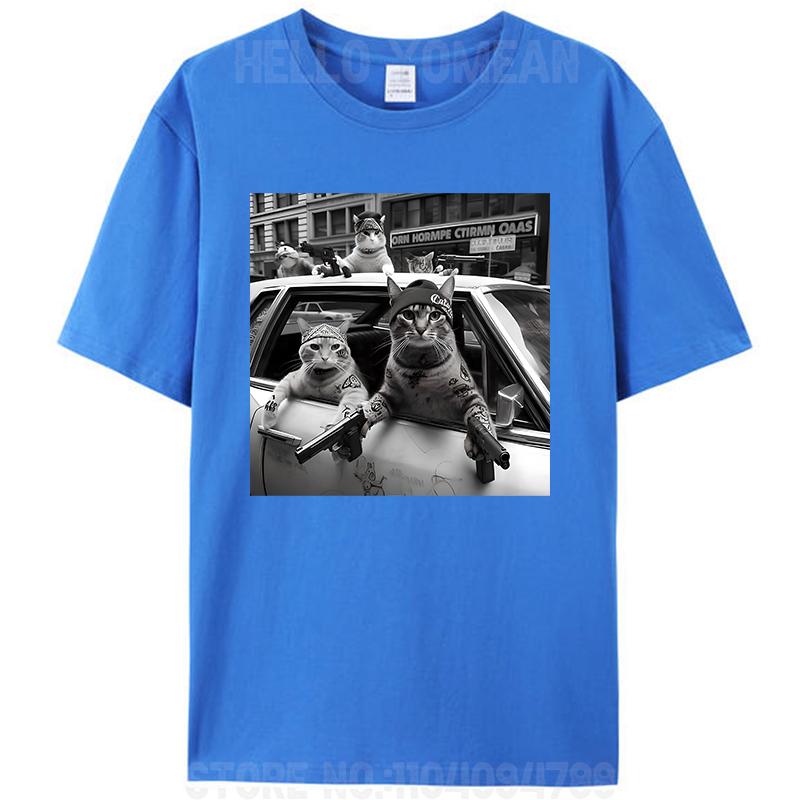 Funny Gangster Cats Street Cat Design Women Men's Cotton T-Shirt Tee Shirts Tops