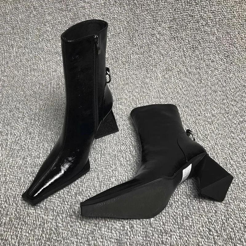 Ботинки Челси Туфли на высоком каблуке Женские готические дизайнерские туфли на толстой подошве Зимние туфли на молнии Новые модные туфли-лодочки Ботинки Mujer Zapatos Botas