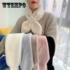 Winter Thick Solid Color Dovetail Fur Collar Female Warmth Imitation Rex Rabbit Fur Cross Opening Scarf Women