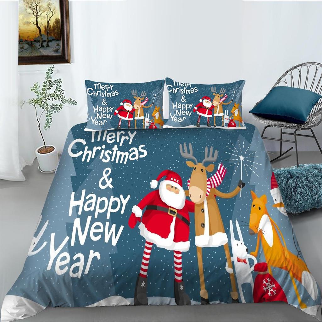 Christmas Home Bedding Set Santa Claus Pattern Bedding Set Bedding Set Quilt Cover Pillow Case Single/Double Bed 2/3 Bedroom Decoration