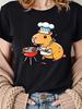 Unisexs White Short Sleeve TShirt Cute Guinea Pig Chef BBQ Graphic Print Short Sleeved Harajuku Streetwear Tops Tees