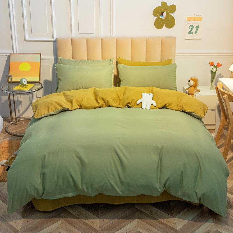 Сплошной цвет, хлопковый комплект из четырех предметов, матовые простыни, три комплекта