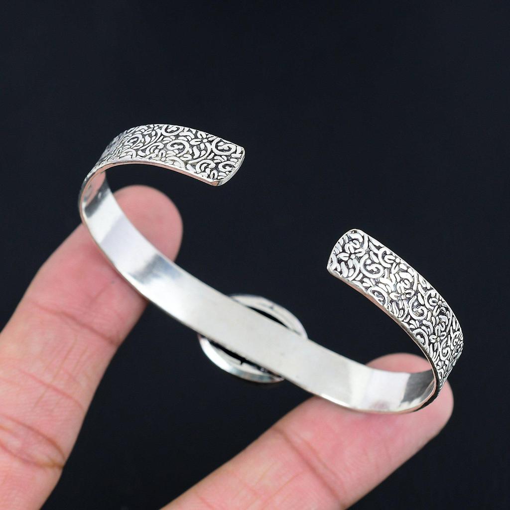 925 Sterling Silver Oval Natural Sodalite Handmade Handcrafted Bangle Jewelry