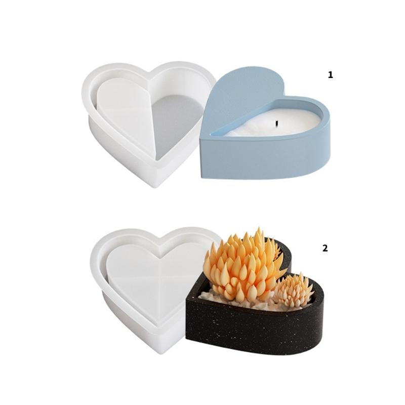 Creative Heart Shaped Silicone Mold Candle Cups and Planter Making Mould Epoxy Resin Candle Holder Decoration Mould