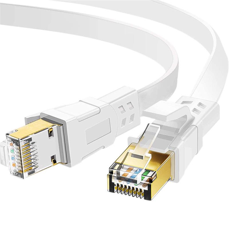 Category 8 Flat Pure Copper 10 Gigabit Network Cable with Shielded RJ45 Connectors CAT8 Flat Patch Cable