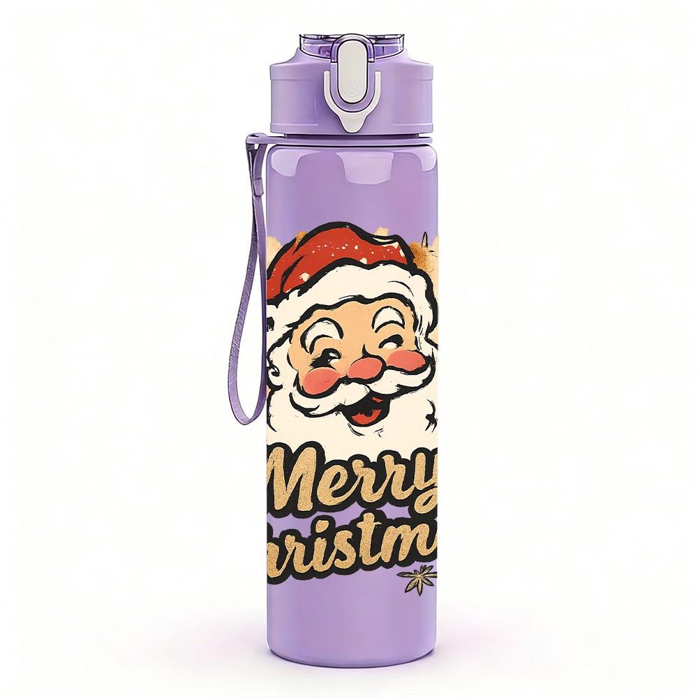 1PC Vintage Santa Claus Print 750ml Color Plastic Sports Water Bottle Leakproof Flip Straw Lid Suitable for Sports Office Home Use