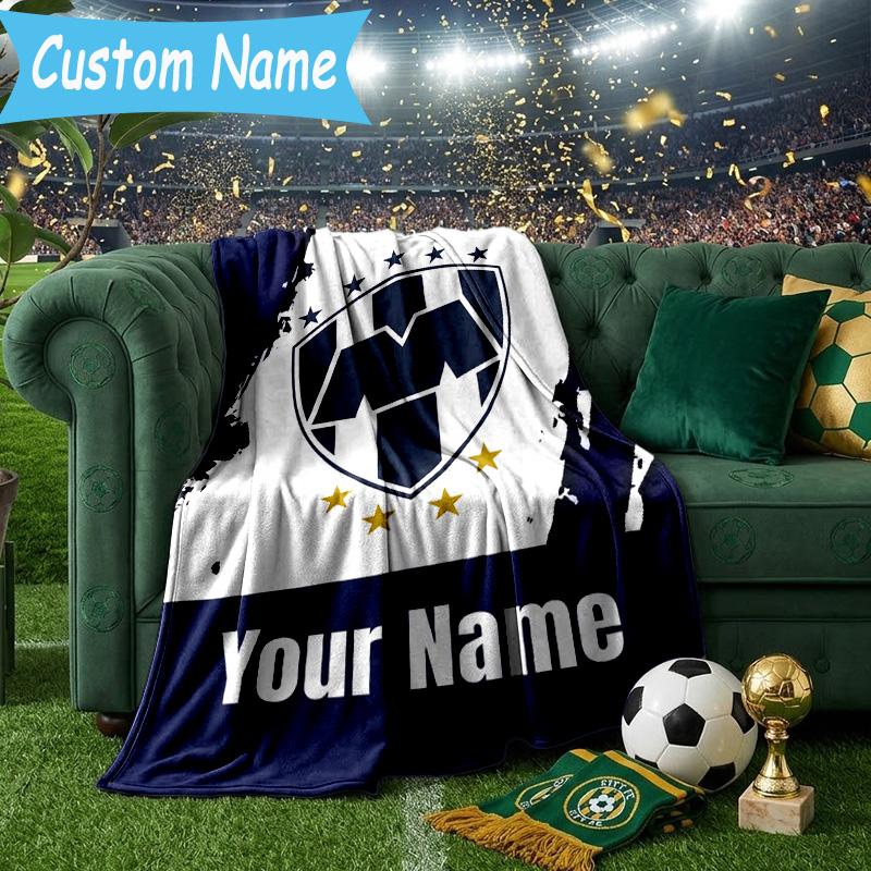 Custom Name Monterrey Team Spirit In Action Flannel Blanket, Use for Birthday/Holiday Gift, Soft Blanket for Sofa/Bed/Camping/Office, Home Decor