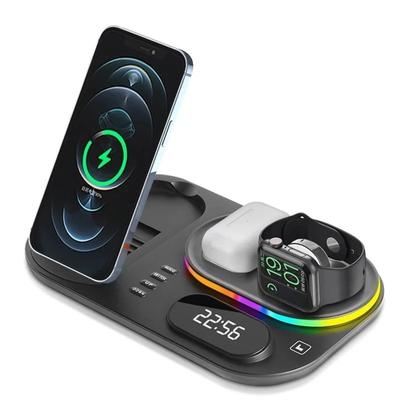 Беспроводные зарядные устройства 4 в 1 для iPhone 11, 12, 13 Pro Max, 15 Вт, док-станция для быстрой зарядки для Apple Watch/Airpods с ламповыми часами