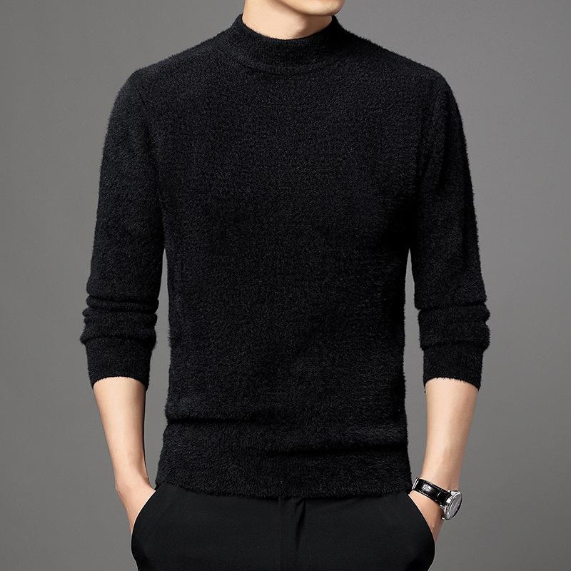 Осенний утолщенный свитер, мужской джемпер с полуводолазкой, вязаный теплый свитер, имитация норки, джемпер для молодежи и людей среднего возраста