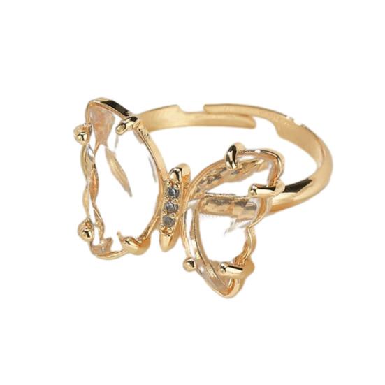 Butterfly Shape Clear Rhinestone Opening Adjustable Ring Jewelry Polished Bride Wedding Party Prom