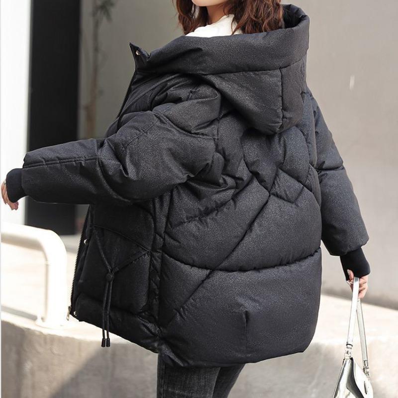 Зимняя женская теплая толстая куртка с капюшоном, повседневная свободная куртка с хлопковой подкладкой, верхняя одежда средней длины