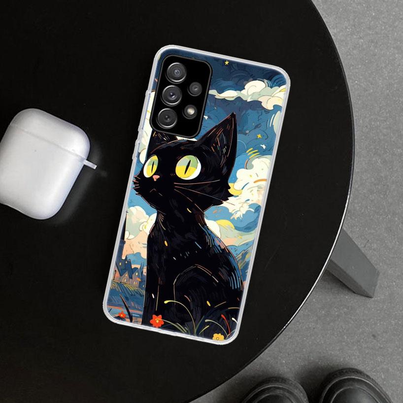 Милый черный котик Мяу Чехол для телефона Samsung Galaxy A17 A16 A26 A36 A56 A57 A37 A15 A25 A35 A55 A14 A24 A34 A54 A13 A23 A33