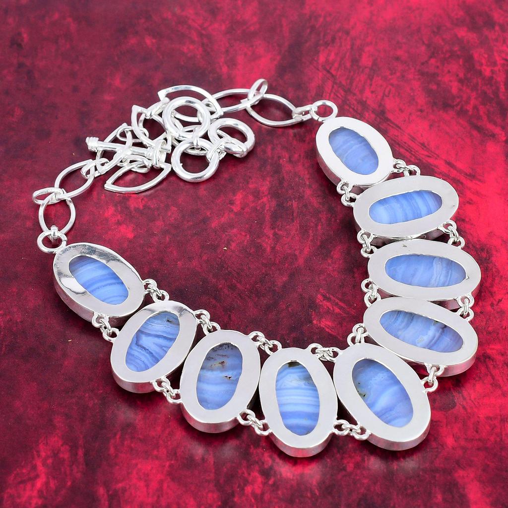 Ожерелье из натурального синего кружева с агатом из стерлингового серебра 925 пробы, ювелирные изделия из драгоценных камней, ожерелье ручной работы, удивительный ювелирный подарок для нее