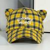 Клетчатая Бейсболка с Кошачьими Ушками Женская Весенне-Летняя С Вышивкой Мелких Букв Мягкий Верх Универсальная