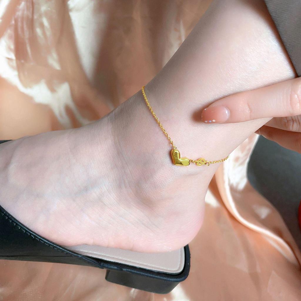 Elegant 18K Gold-Plated Heart Anklet - Luxury Design In Titanium Steel