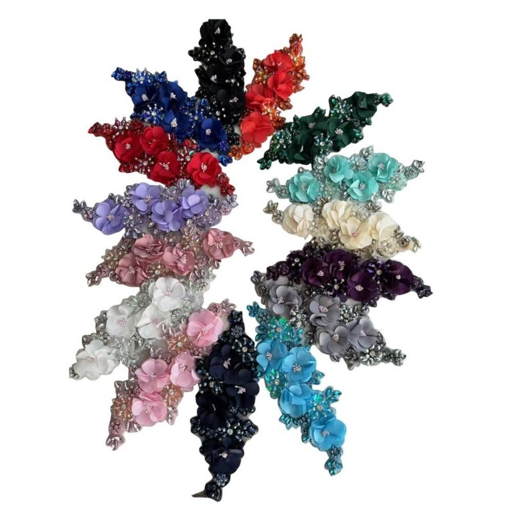 Rhinestone Beaded Diamond Lace Patch Sparkling Glass Bead Rope Embroidery Patch  Couture Shoulder