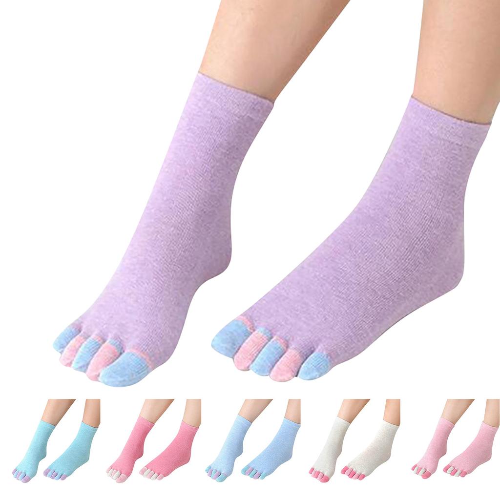 Women's Cotton Five-fingered Socks  And Winter Candy Color Medium Tube Socks Five-toed Socks Split-toe Socks
