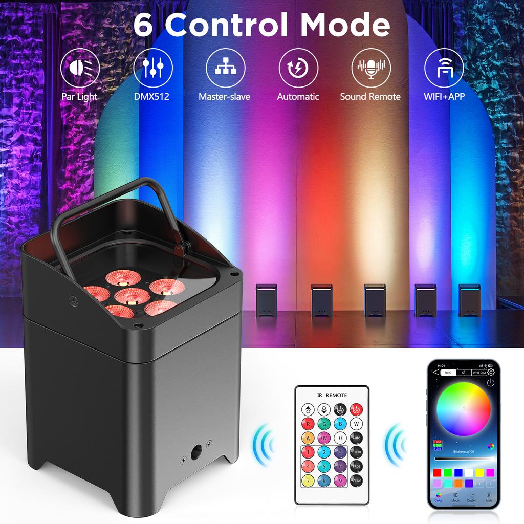 U`King 6x18w LED Wireless Uplights RGBWA UV 6in1 Battery Powered Par Lights With Charging Flight Case for DJ Wedding Party Event