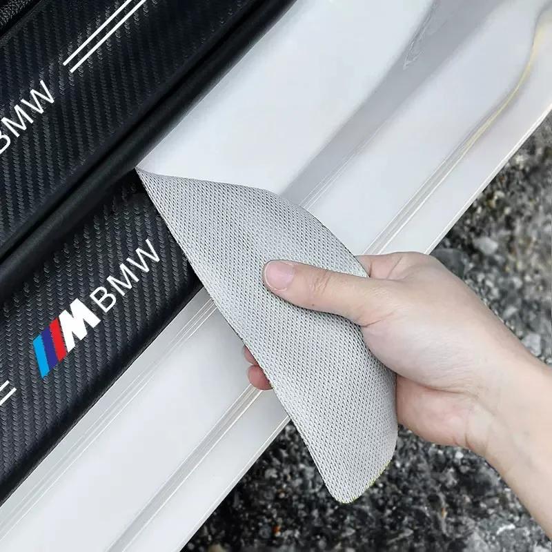 4P/Set Car Stickers Carbon Fiber Decal For BMW M M3 M5 E90 E91 E60 F10 F30 Door Sill Scuff Plate Covers Car Threshold Decor Trim