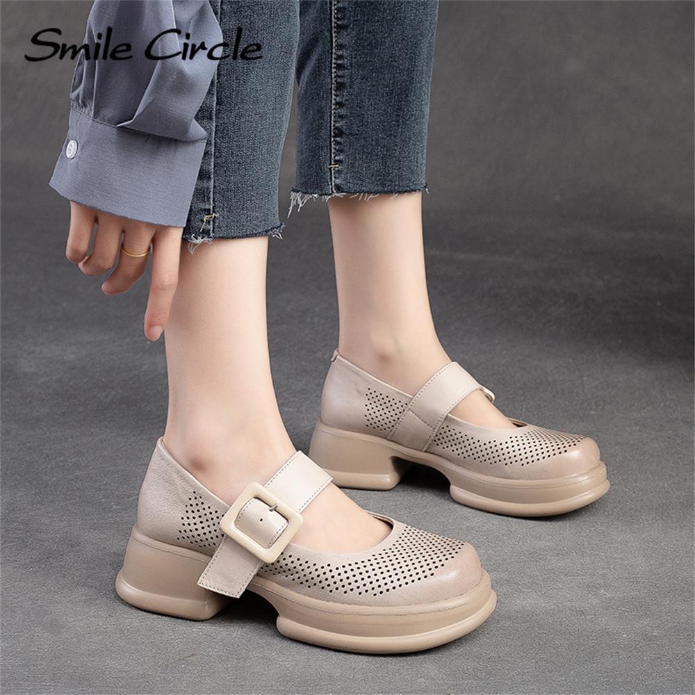 Женские сандалии Мэри Джейн из натуральной кожи, туфли на плоской подошве с круглым носком, модная женская повседневная обувь с пряжкой