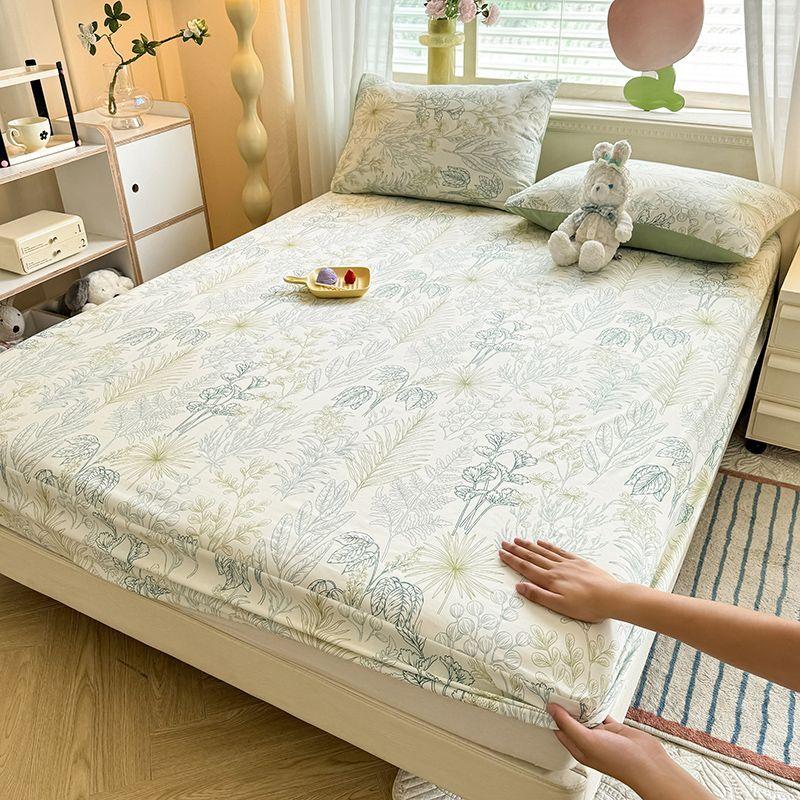 Простыня Ins в корейском стиле с фиолетовым цветочным узором, покрывало из стираного хлопка, защитный чехол для матраса от пыли, противоскользящая кровать