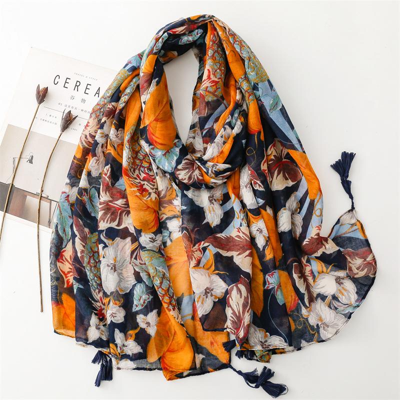 Thin Fashion Aztec Paisley Floral Tassel Viscose Shawl Scarf High Quality Wrap Pashmina Stole Bufandas Muslim Hijab 180*90Cm