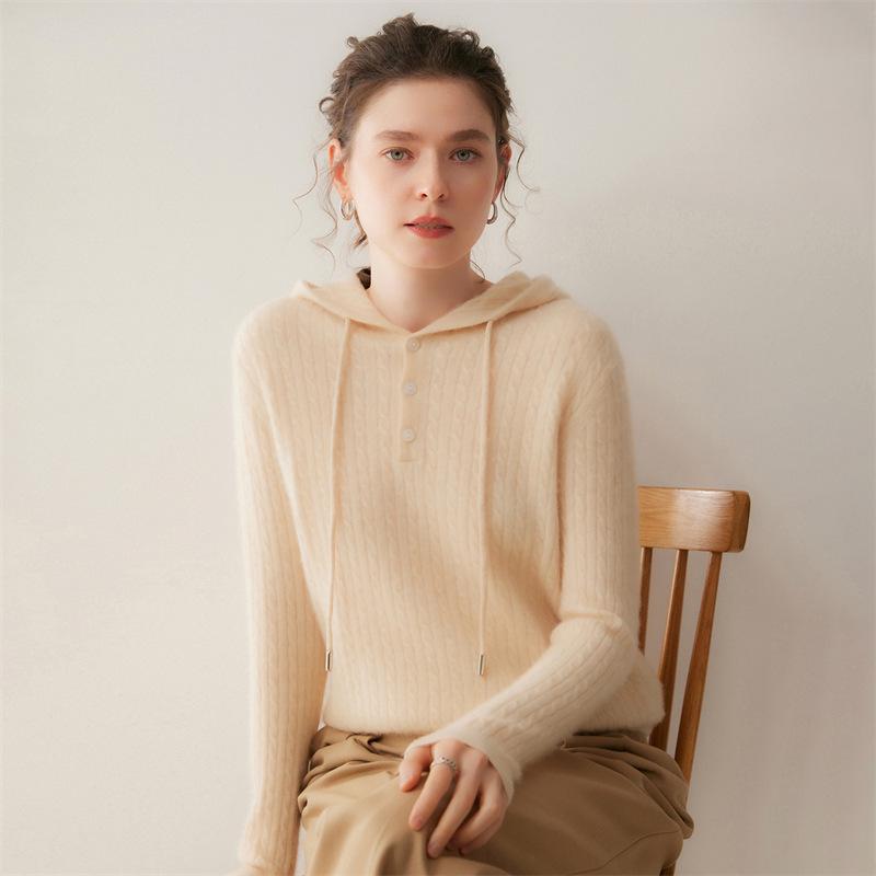 Lekasha Women's Cashmere Ribbed Hooded Knit Sweater - Versatile Outdoor or Base Layer Hoodie