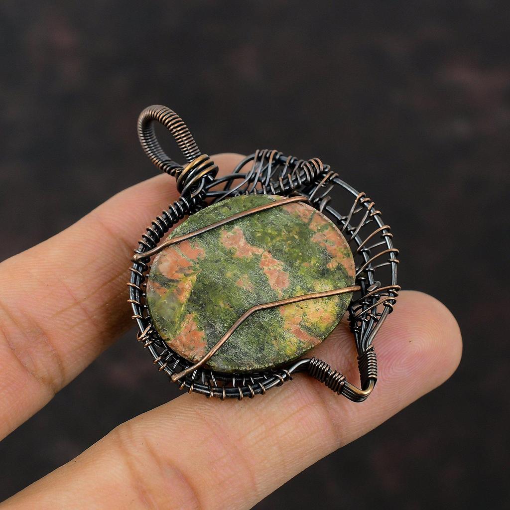 Unakite Pendant Copper Wire Wrapped Jewelry Designer Gemstone Pendant Unakite Jewelry Copper Wire Pendants Handmade Jewelry Anniversary Gift