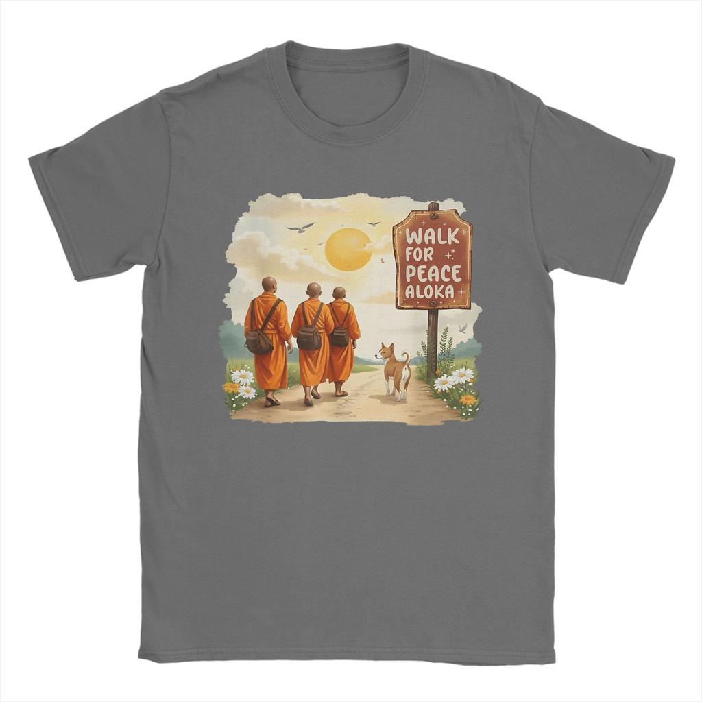 Vintage Retro Walk for Peace Monks with Aloka Dog TShirt for Men Round Collar 100 Cotton T Shirt Short Sleeve Tees Tops